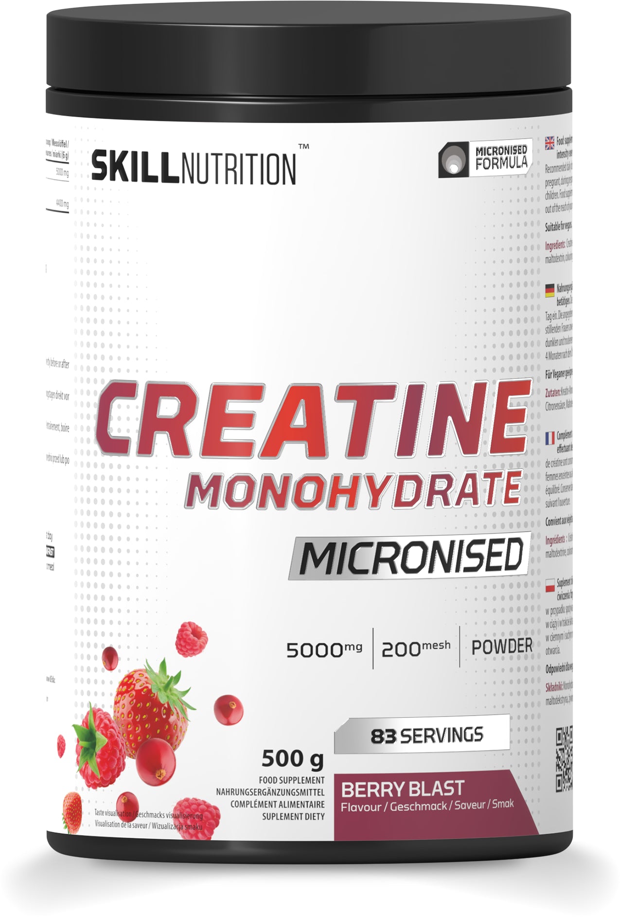 Micronised Creatine Monohydrate Flavoured, Berry Blast - 500g - Skill Nutrition
