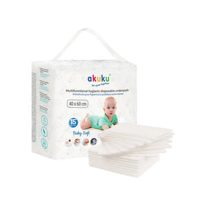 AKUKU Baby Minkšti vienkartiniai keitimo kilimėliai 40x60 cm - 1 pakuotė. - 15 vnt. - Vaikui ir mamai