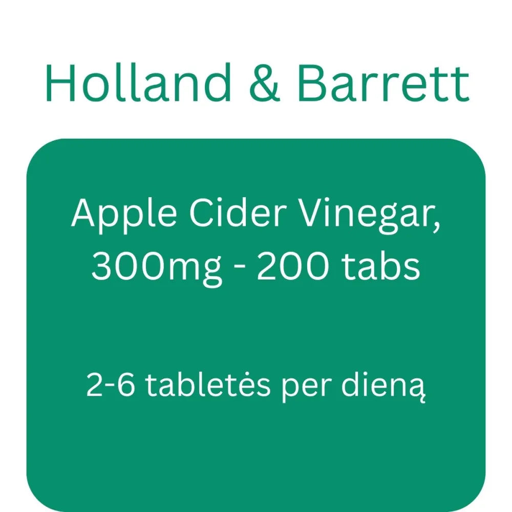 Apple Cider Vinegar 300mg - 200 tabs - Holland & Barrett - Papildai