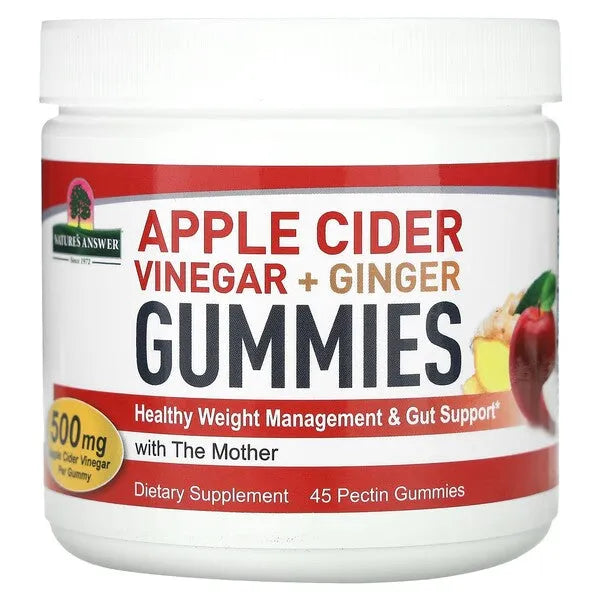 Apple Cider Vinegar + Ginger Gummies - 45 pectin - Nature’s Answer - Papildai