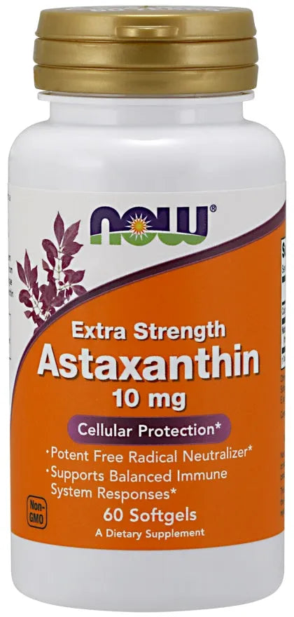 Astaxanthin Extra Strength 10mg - 60 softgels - NOW Foods - Papildai