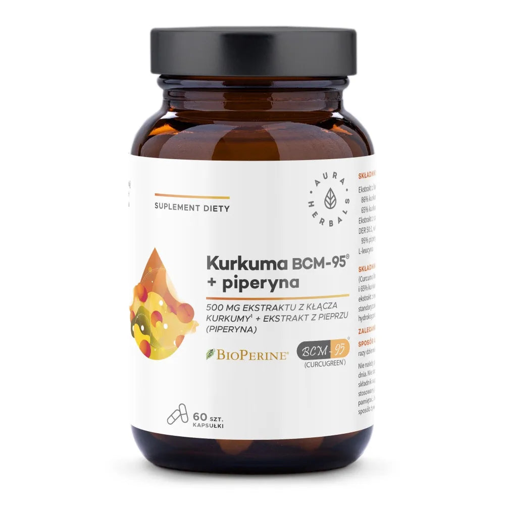 AURA HERBALS Turmeric 500 mg BCM-95® + piperine Dietary supplement Capsules 60 pcs. - Papildai