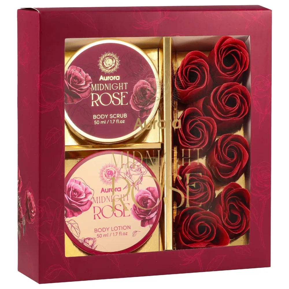 AURORA Midnight Rose Gift Set Soap Flowers Box - 3 products - Kosmetika