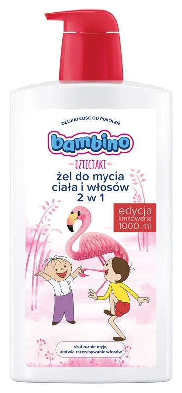 Bambino Kids 2-in-1 kūno ir plaukų prausiklis „Bolek Lolek - Flamingo“ 1000 ml riboto leidimo - Kosmetika
