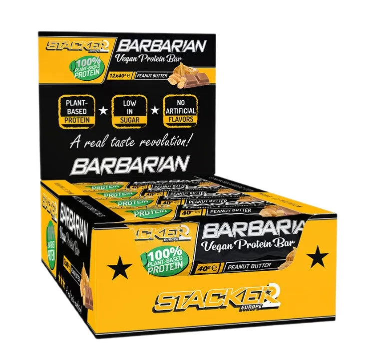 Barbarian Vegan Protein Bar Peanut Butter - 12 x 40g - Stacker2 Europe - Sporto papildai
