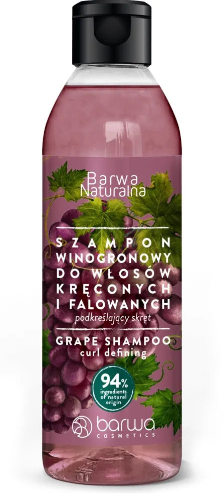 BARWA Natural Grape šampūnas kuris pagerina garbanas garbanotiems ir banguotiems plaukams 300 ml - Kosmetika