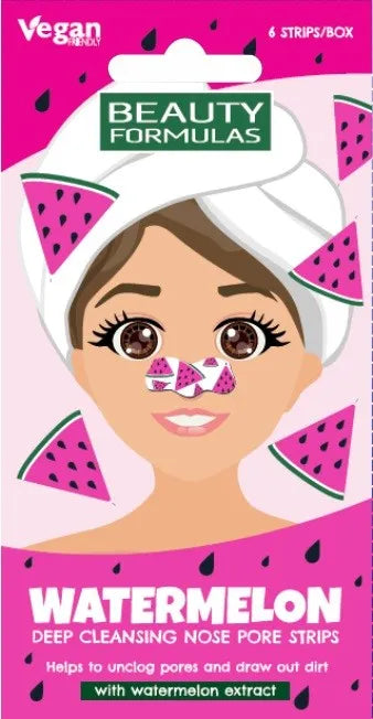 BEAUTY FORMULAS Nose Pore Strips Giliai valantys nosies pleistrai - Arbūzas (arbūzas) 1 pakuotė - 6 vnt. - Kosmetika