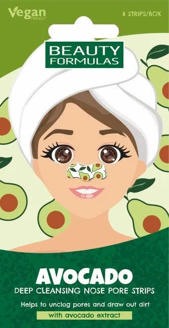 BEAUTY FORMULAS Nose Pore Strips Giliai valantys nosies pleistrai - Avokadas 1 pakuotė - 6 vnt. - Kosmetika