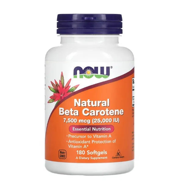 Beta Carotene Natural 25 000 IU - 180 softgels - NOW Foods - Papildai