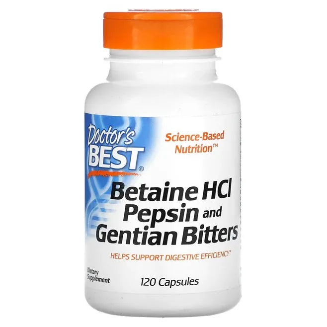 Betaine HCl Pepsin & Gentian Bitters - 120 caps - Doctor’s Best - Papildai