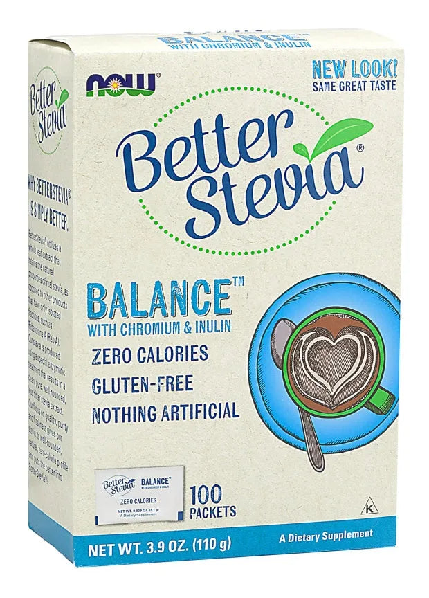 Better Stevia Balance with Chromium & Inulin - 100 packets - NOW Foods - Papildai