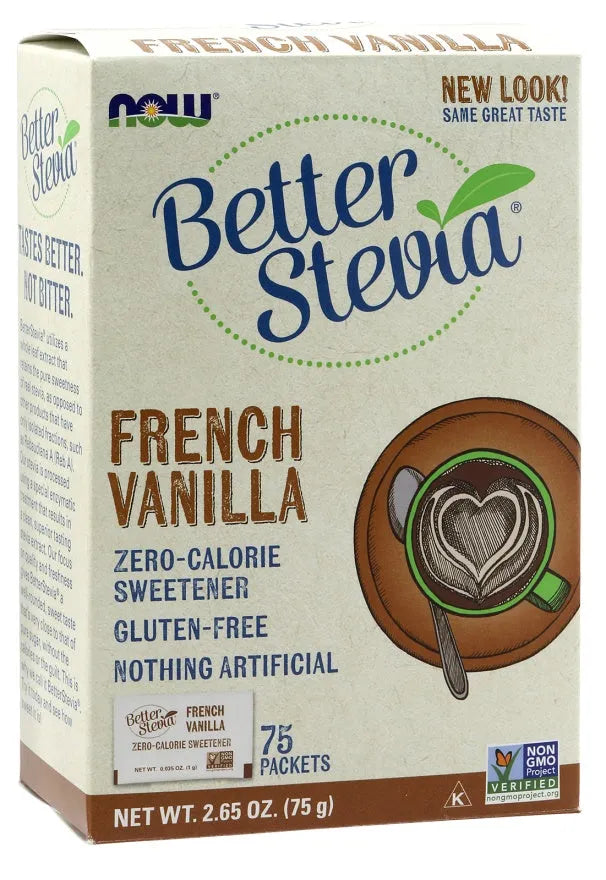 Better Stevia Packets French Vanilla - 75 - NOW Foods - Papildai