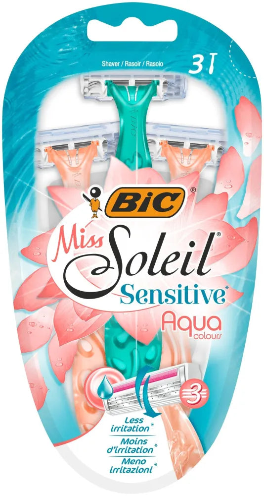 Bic Miss Soleil 3 Sensitive Aqua Colours Skustuvas 1op.-3vnt. - Kosmetika