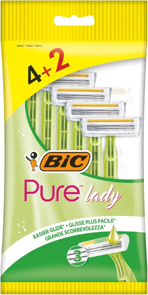 BIC Moteriškas skustuvas 3 ašmenų Pure Lady 1op -6vnt(4 + 2 nemokamai) - Kosmetika