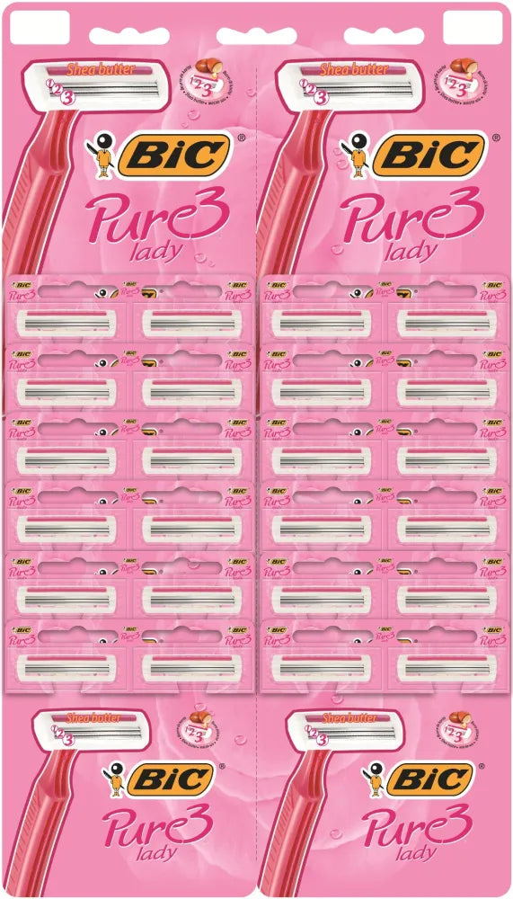 Bic Pure 3 Lady rožinė skustuvė - 24 vnt. kortelėje - Kosmetika