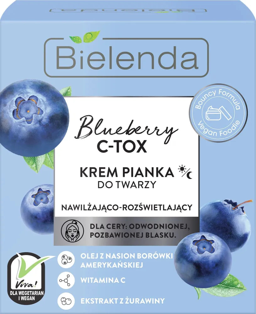 Bielenda Blueberry C-TOX drėkinantis ir šviesinantis kremas-putos veidui dienai nakčiai 40g - Kosmetika