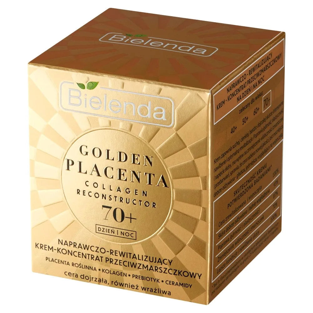 Bielenda Golden Placenta 70+ Atkuriamasis - Revitalizuojantis Dieninis ir Naktinis Kremas Koncentratas nuo Raukšlių