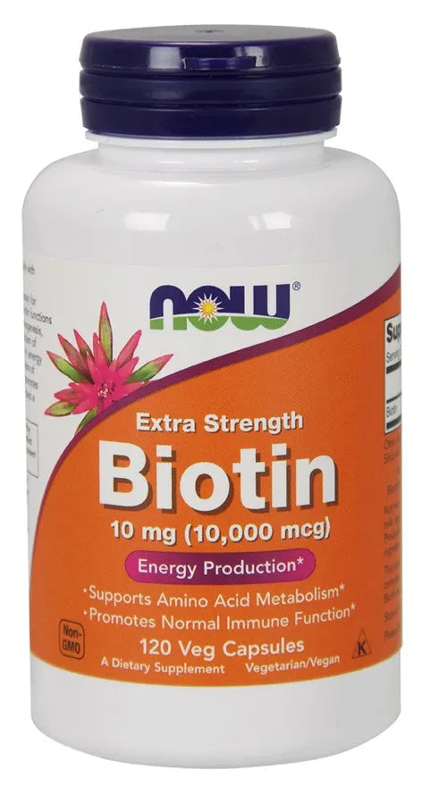 Biotin 10mg Extra Strength - 120 vcaps - NOW Foods - Papildai