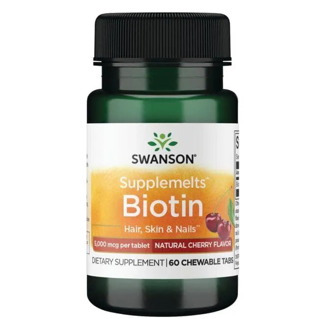 Biotin - 5000 mcg - N60 - Biotinas vyšnių skonio - Swanson - Papildai