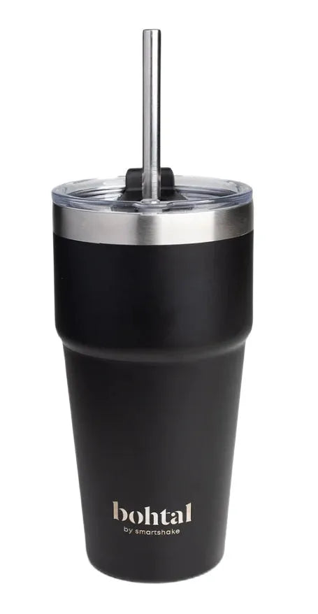 Bohtal Double Insulated Travel Mug with Straw Black - 600ml - SmartShake - Sporto papildai