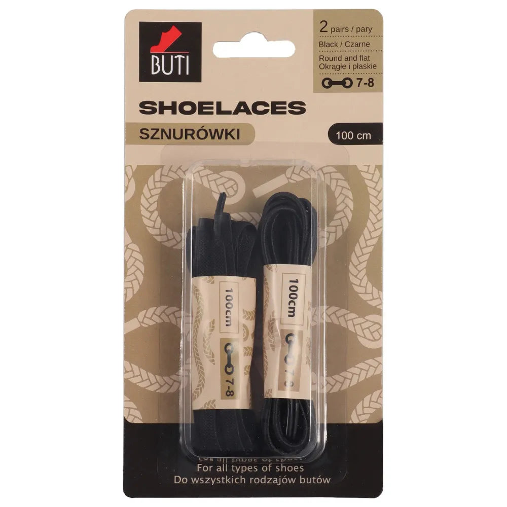 BUTI Shoelaces Batų raišteliai (100cm) - Juoda 2 poros - Kosmetika