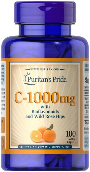C-1000 with Bioflavonoids & Wild Rose Hips 1000mg - 100 caplets - Puritan’s Pride - Papildai