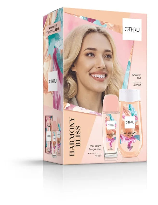 C-THRU Harmony Bliss dovanų rinkinys (Natūralus dezodorantas purškiklis 75ml + Dušo gelis 250ml) - Kosmetika