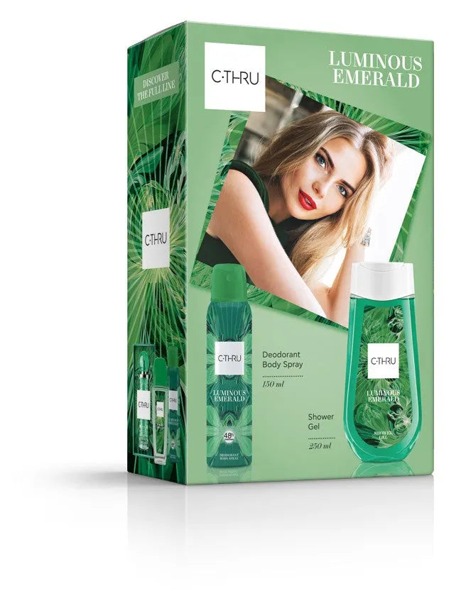 C-THRU Luminous Emerald dovanų rinkinys (Dezodoranto purškiklis 150ml + Dušo gelis 250ml) - Kosmetika