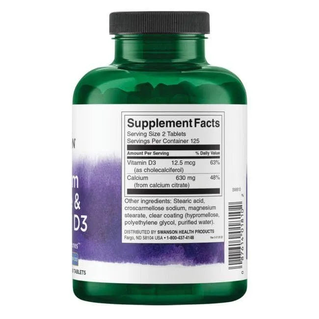 Calcium Citrate & Vitamin D3 - Kalcio citratas ir vitaminas - N250 - Swanson - Papildai