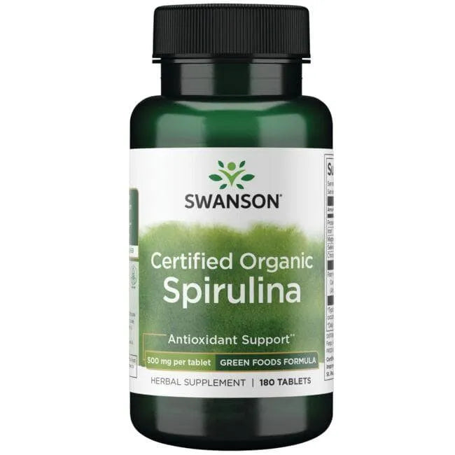 Certified Organic Spirulina - Ekologiška - 500 mg - N180 - Swanson - Papildai