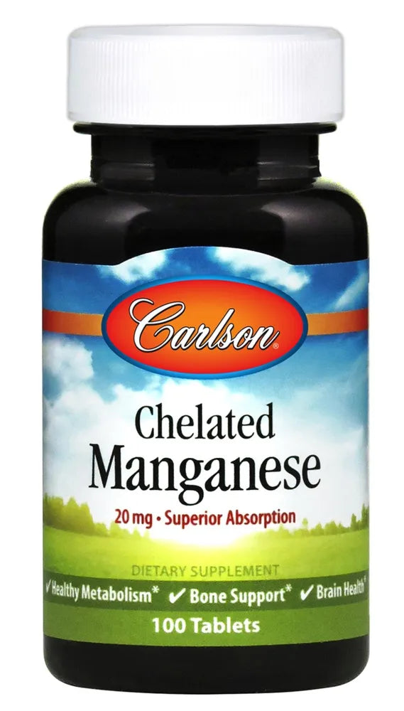 Chelated Manganese 20mg - 100 tablets - Carlson Labs - Papildai