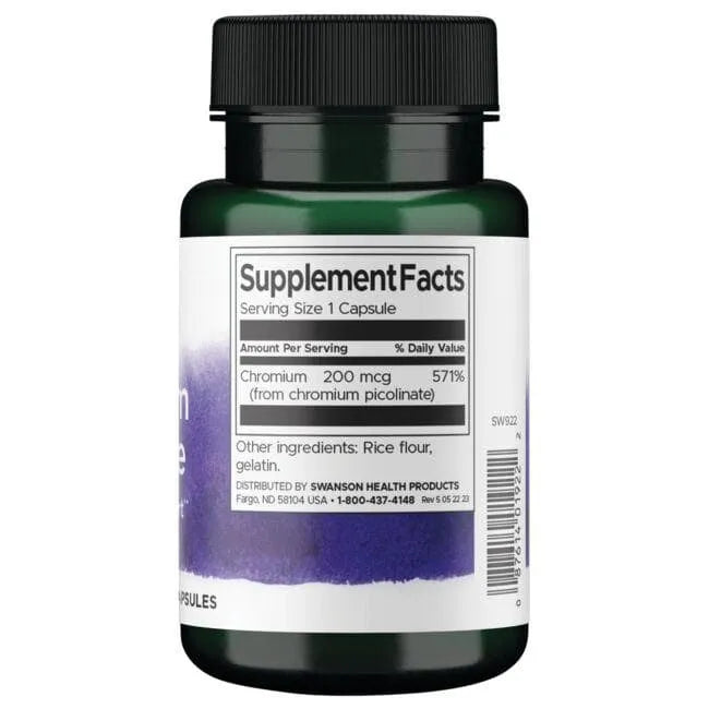 Chromium Picolinate - 200 mcg - N100 - Chromo pikolinatas - Swanson - Papildai