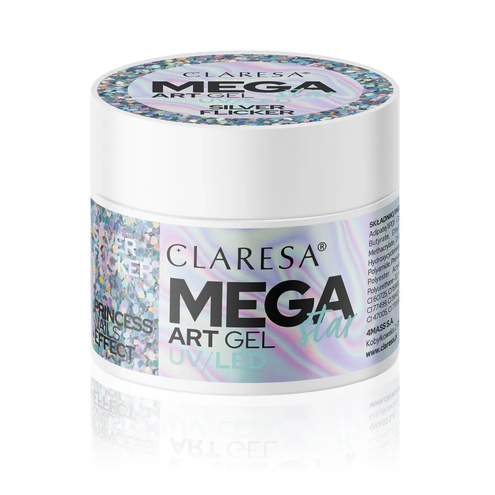 CLARESA N Dekoratyvinis gelis - Megastar Silver Flick 10 g - Kosmetika