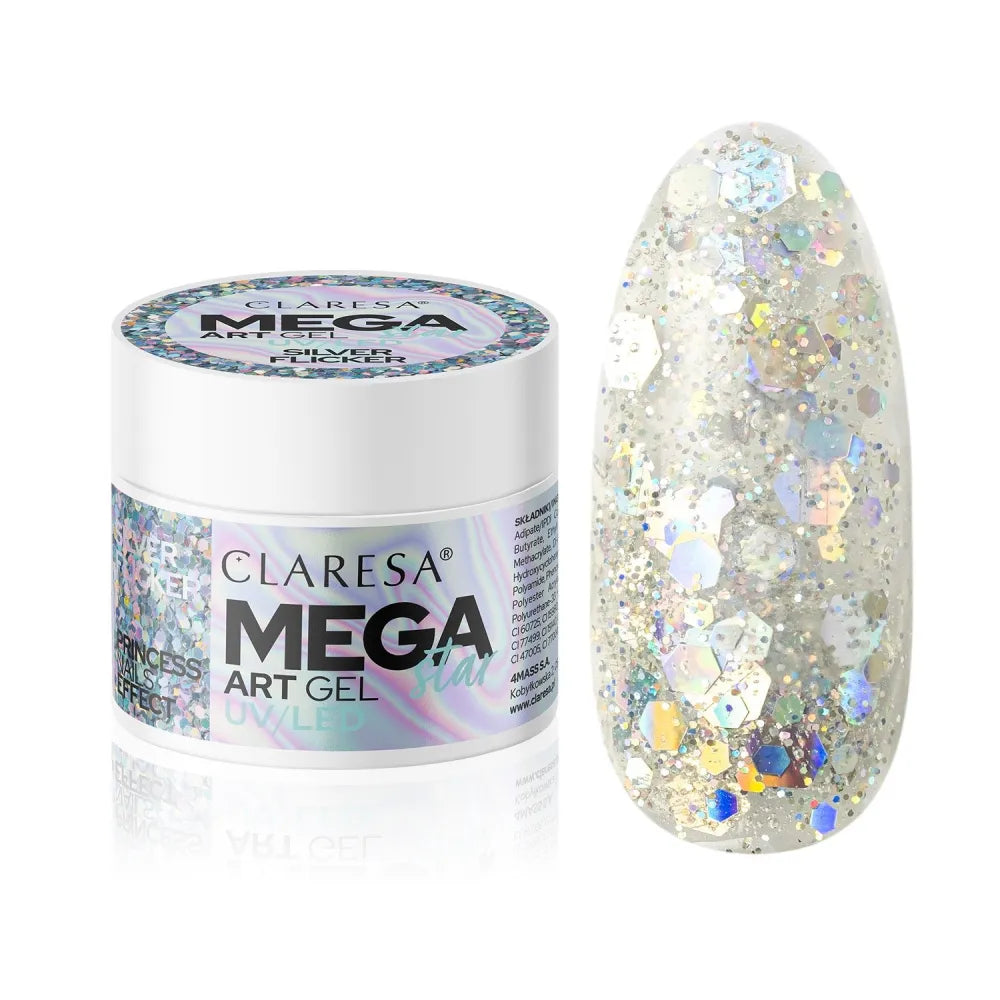 CLARESA N Dekoratyvinis gelis - Megastar Silver Flick 10 g - Kosmetika