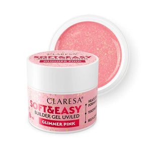 CLARESA N Soft&Easy Builder Glimmer Pink Nagų Statybos Gelis 90g - Kosmetika