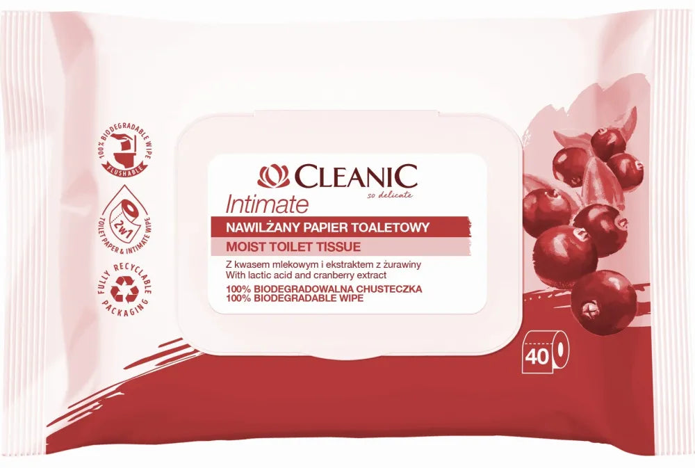 Cleanic Intimate Drėgnas Tualetinis Popierius 1 pakuotė - 40 lapų - Kosmetika