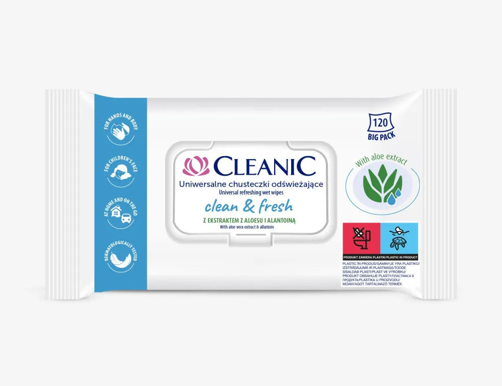 Cleanic Universal Clean&Fresh drėgnos servetėlės 1 pakuotė - 120 vnt - Kosmetika