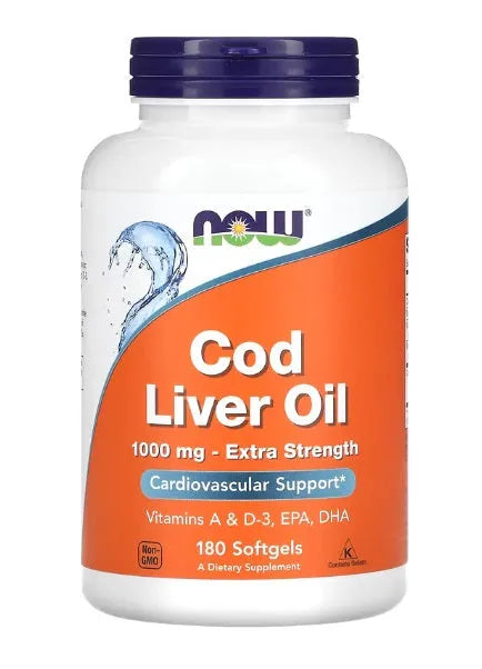 Cod Liver Oil 1000mg Extra Strength - 180 softgels - NOW Foods - Papildai