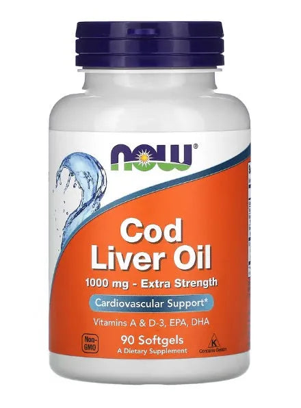 Cod Liver Oil 1000mg Extra Strength - 90 softgels - NOW Foods - Papildai