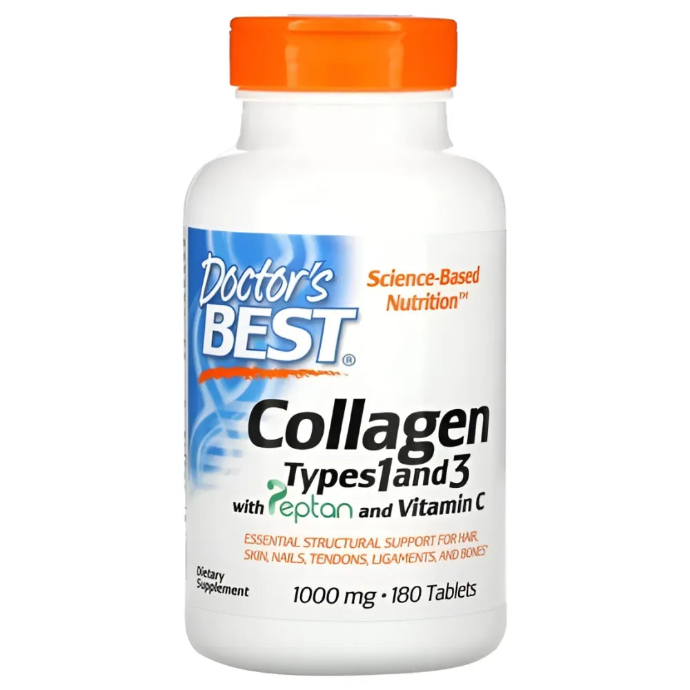 Collagen Types 1 and 3 with Peptan Vitamin C 1000mg - 180 tabs - Doctor’s Best - Papildai