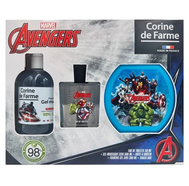 CORINE DE FARME Disney Avengers dovanų rinkinys (tualetinis vanduo 50ml + 3in1 putojantis gelis 300ml + užkandžių