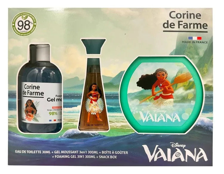 CORINE DE FARME Disney Vaiana dovanų rinkinys (eau toilette 30ml + 3in1 putojantis gelis 300ml + užkandžių dėžutė)
