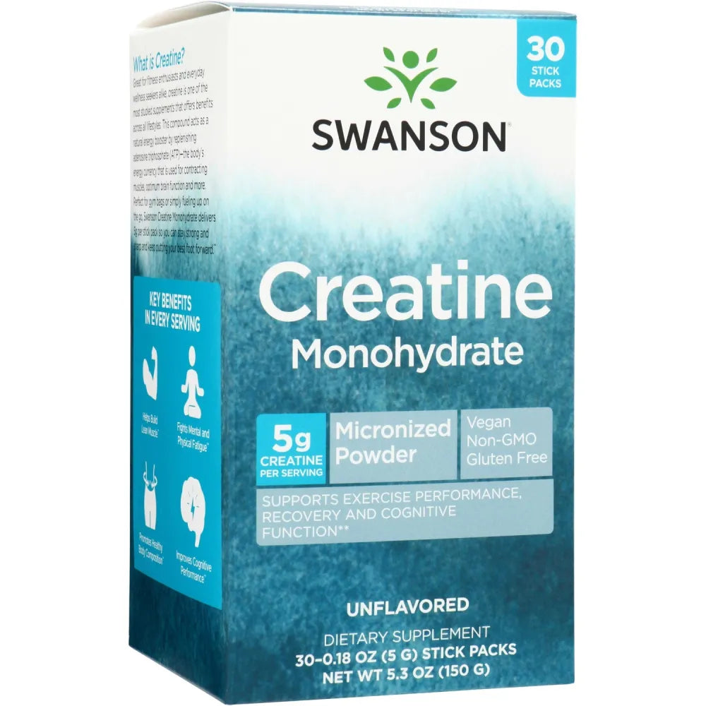 Creatine Monohydrate 30 Stick Packs - Unflavored - Swanson - Papildai