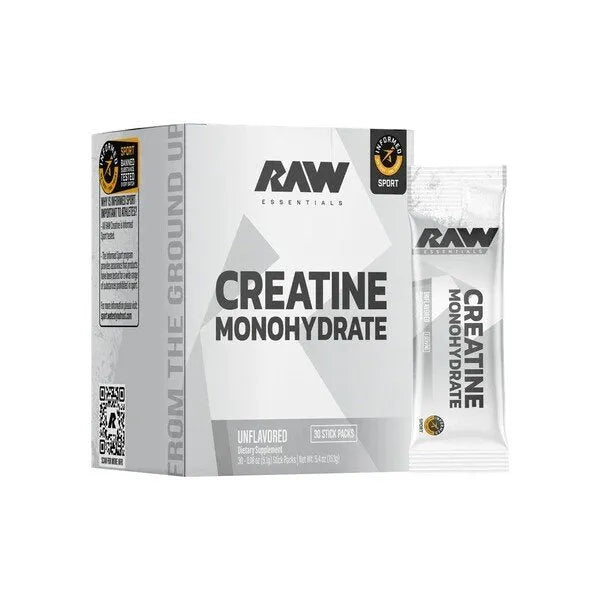 Creatine Monohydrate Stick Packs Unflavoured - 30 x 5g - Raw Nutrition - Sporto papildai