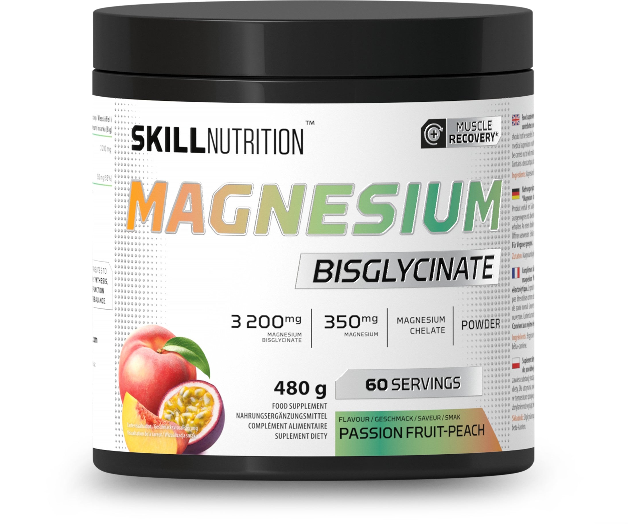 Magnesium Bisglycinate Powder, Passion Fruit-Peach - 480g - Skill Nutrition