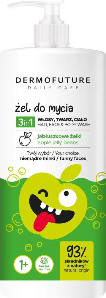 Dermofuture Daily Care Kids 3in1 Gel veidui kūnui ir plaukams obuolių guminukai 500ml - Kosmetika