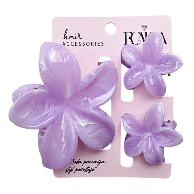 ECARLA 3-in-1 hair clip set - Flower marble XL + 2 pcs mini clips SP418. - Kosmetika