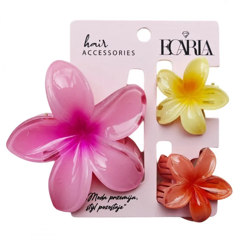 ECARLA 3-in-1 hair clip set - Flower ombre XL + 2 pcs mini clips SP415. - Kosmetika