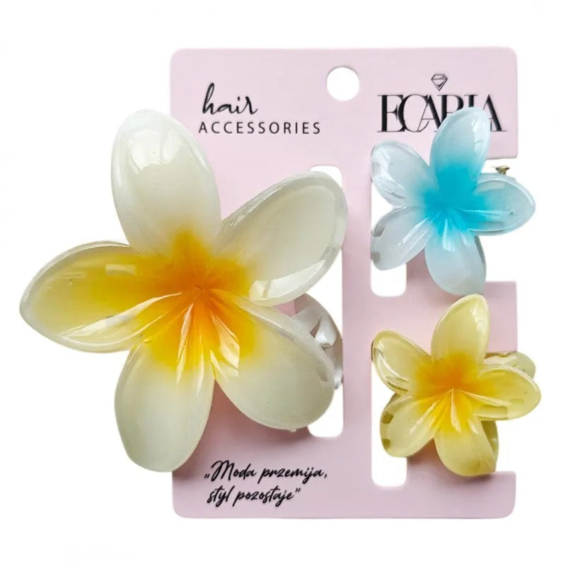 ECARLA 3-in-1 hair clip set - Flower ombre XL + 2 pcs mini clips SP416. - Kosmetika