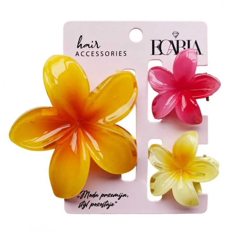 ECARLA 3-in-1 hair clip set - Flower ombre XL + 2 pcs mini clips SP417. - Kosmetika